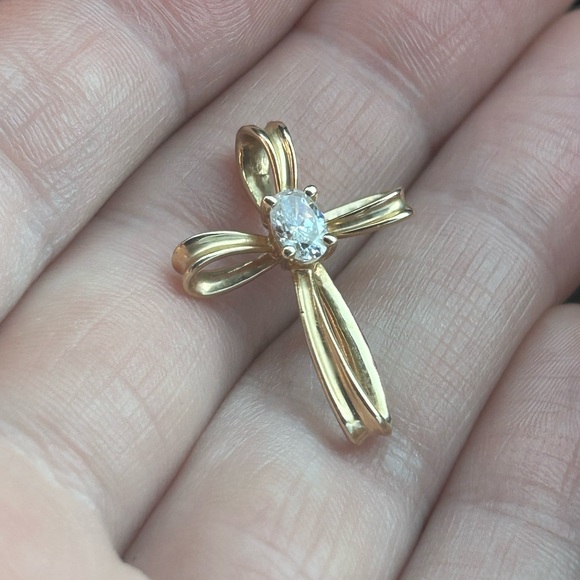Solid 14k Yellow Gold Sapphire Spiral Cross Pendant